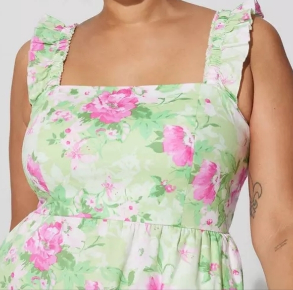 Torrid Floral Green and Pink Dress - Picture 3 of 4